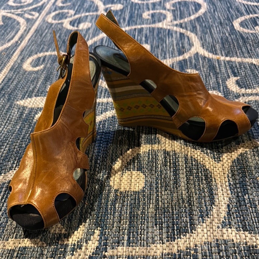 Brown Leather Wedge Sandals